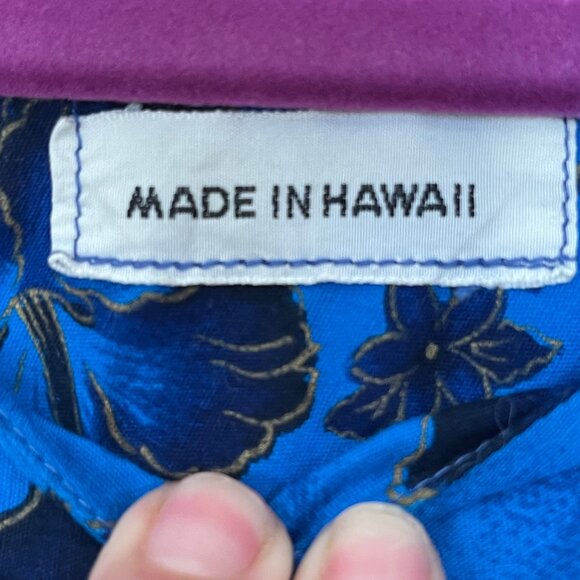 Vintage Made in Hawaii Handmade Shift Dress Blue and Gold Sz S/M Beach Vacation - Picture 5 of 10